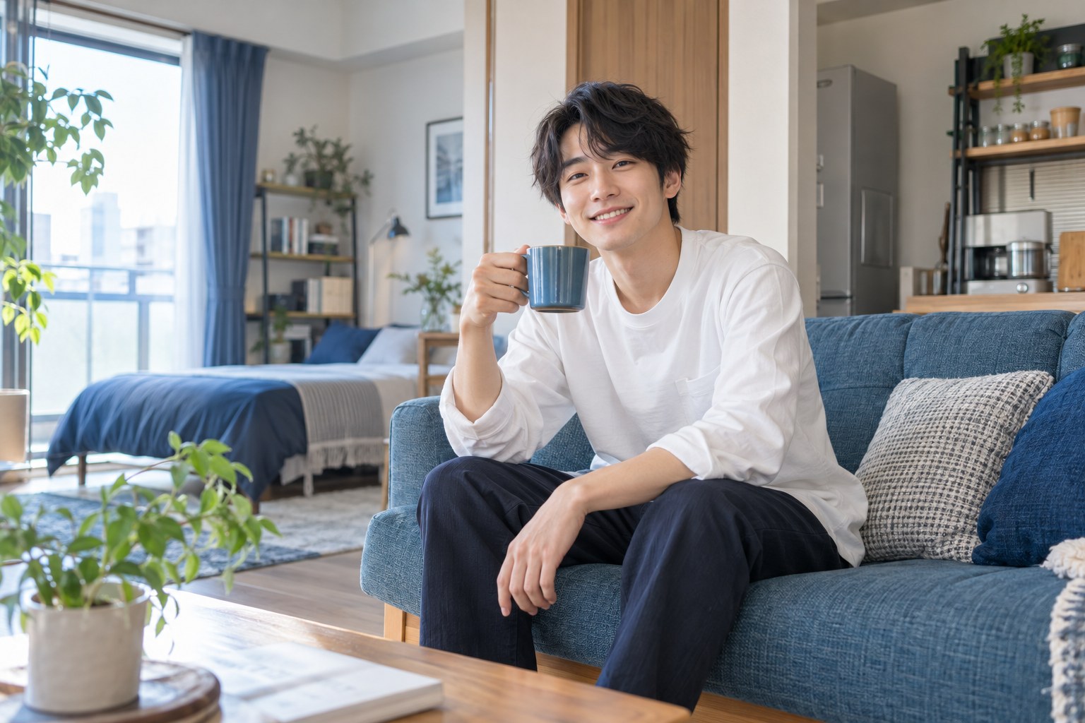 自分の部屋でくつろぐ20代の男性