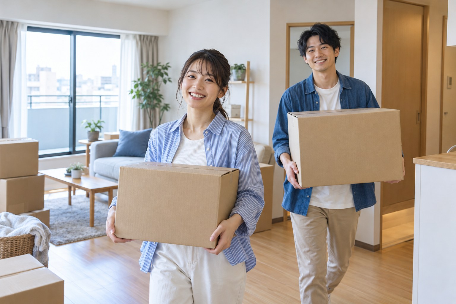 新居へ引っ越す20代のカップル